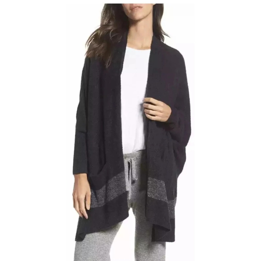 Barefoot Dreams Cardigan Women One Size Black CozyChic Lite Calypso‎ 902 Wrap
